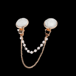 Fashion, accesorii si bijuterii - Femei - Bijuterii femei - Brose femei - Brosa decorativa cardigan cu lant si strasuri Crisalida, 16 cm Golden - Infinity.ro