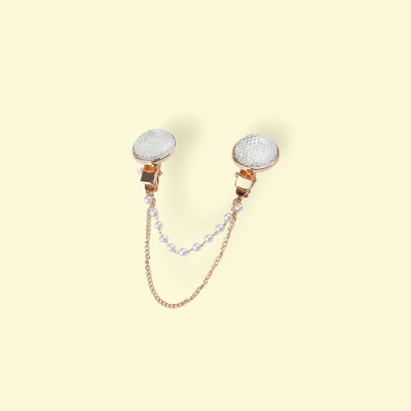 Fashion, accesorii si bijuterii - Femei - Bijuterii femei - Brose femei - Brosa decorativa cardigan cu lant si strasuri Crisalida, 16 cm Golden - Infinity.ro