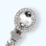 Fashion, accesorii si bijuterii - Femei - Bijuterii femei - Brose femei - Brosa decorativa cardigan cu lant Crisalida, 16 cm Crystal - Infinity.ro