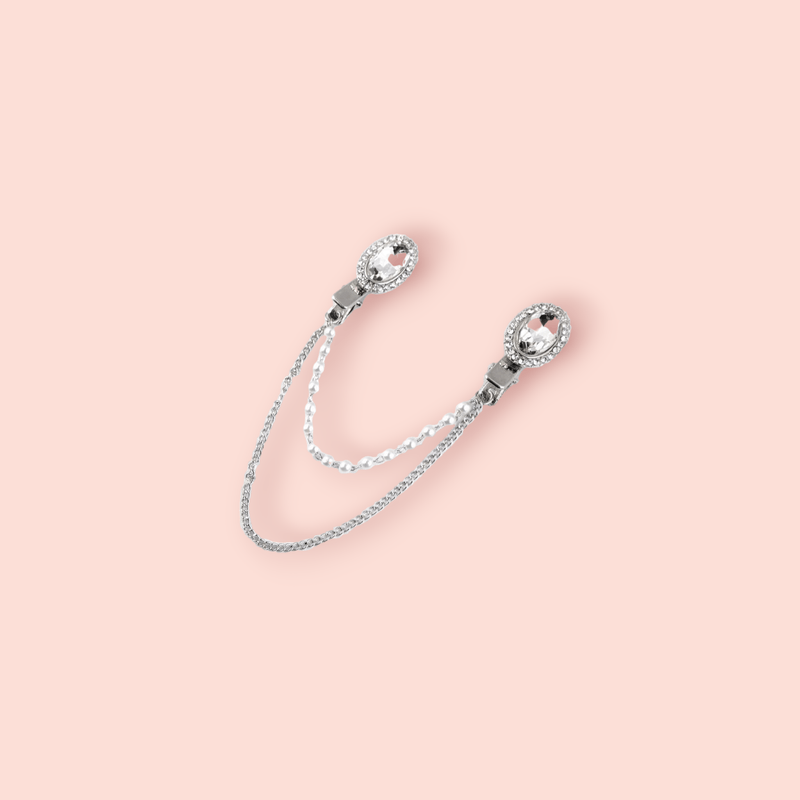 Fashion, accesorii si bijuterii - Femei - Bijuterii femei - Brose femei - Brosa decorativa cardigan cu lant Crisalida, 16 cm Crystal - Infinity.ro