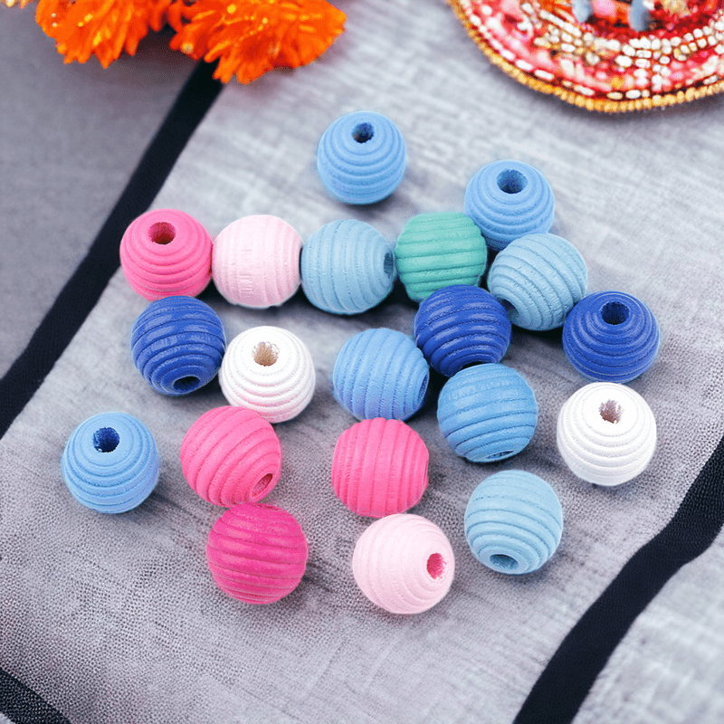 Casa si Gradina - Decoratiuni - DIY - Articole mercerie - Set 20 margele din lemn striate Crisalida, diametru 13 mm, nuante albastru si roz - Infinity.ro