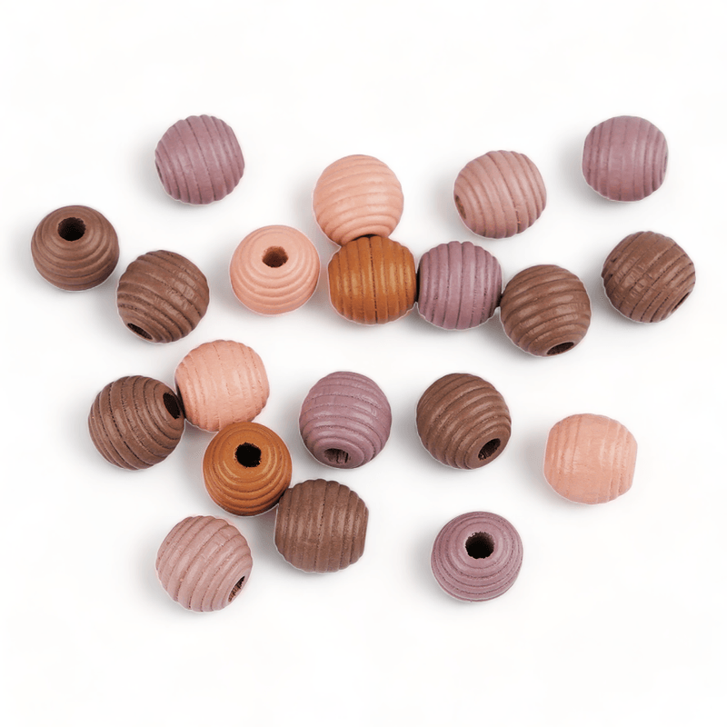 Casa si Gradina - Decoratiuni - DIY - Articole mercerie - Set 20 margele din lemn striate Crisalida, diametru 13 mm, nuante maro - Infinity.ro