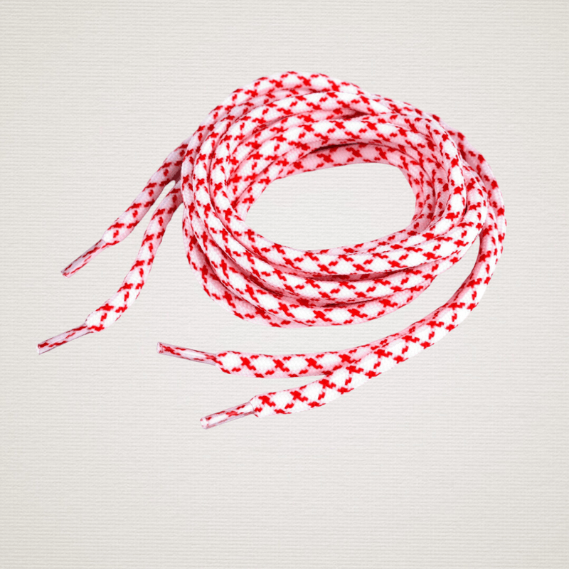 Fashion, accesorii si bijuterii - Femei - Incaltaminte femei - Accesorii incaltaminte - Set 2 sireturi rotunde poliester pentru pantofi sport 130 cm, Alb rosu - Infinity.ro