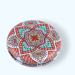 Ingrijire personala si Cosmetice - Machiaj - Oglinzi cosmetice - Oglinda poseta dubla din piele ecologica, Mandala 7 cm, Rosu - Infinity.ro