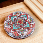 Ingrijire personala si Cosmetice - Machiaj - Oglinzi cosmetice - Oglinda poseta dubla din piele ecologica, Mandala 7 cm, Rosu - Infinity.ro