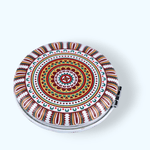 Ingrijire personala si Cosmetice - Machiaj - Oglinzi cosmetice - Oglinda poseta dubla din piele ecologica, Mandala 7 cm, Galben - Infinity.ro