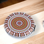 Ingrijire personala si Cosmetice - Machiaj - Oglinzi cosmetice - Oglinda poseta dubla din piele ecologica, Mandala 7 cm, Galben - Infinity.ro