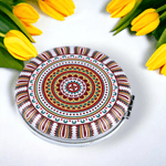 Ingrijire personala si Cosmetice - Machiaj - Oglinzi cosmetice - Oglinda poseta dubla din piele ecologica, Mandala 7 cm, Galben - Infinity.ro