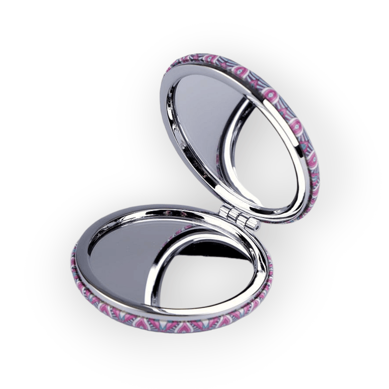 Ingrijire personala si Cosmetice - Machiaj - Oglinzi cosmetice - Oglinda poseta dubla din piele ecologica, Mandala 7 cm, Rosu - Infinity.ro