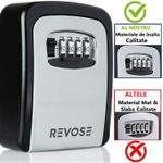 Casa si Gradina - Constructii - Depozitare, transport si protectie - Seifuri si casete de valori - Cutie Metalica REVOSE™ Interior-Exterior Pentru Chei,Cifru Mecanic,130x100x50 mm,Regim Hotelier, Air-Bnb, Montare Perete - Infinity.ro