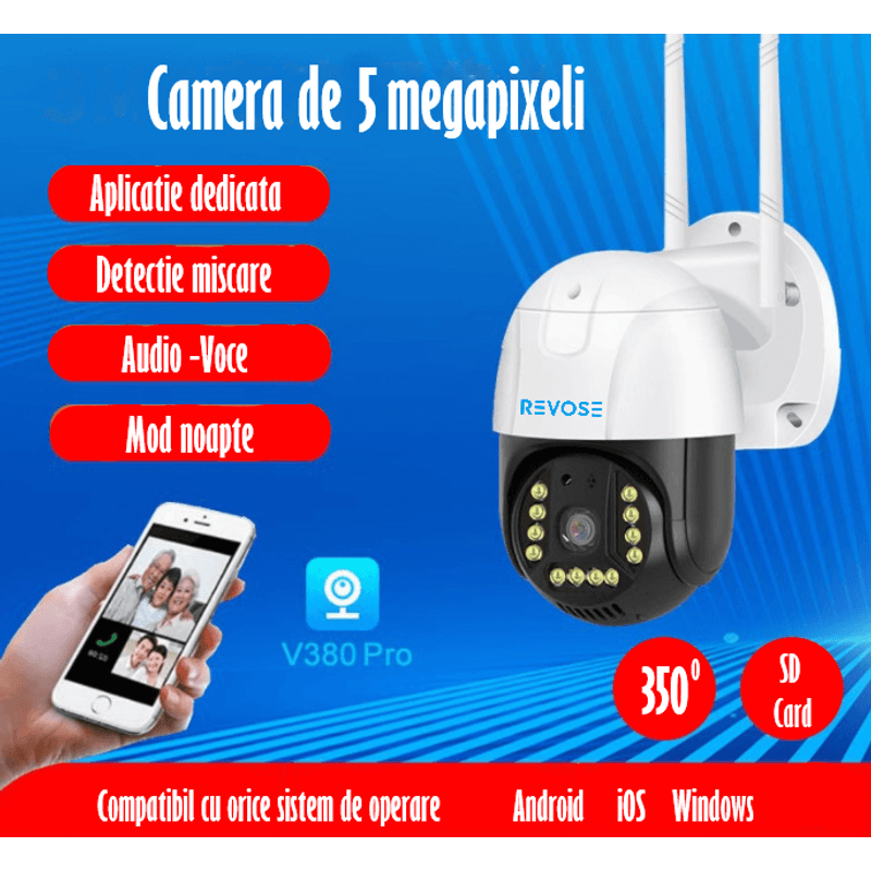 Casa si Gradina - Electrice - Smart Home - Camere de supraveghere - Camera de Supraveghere REVOSE™ 5MP, Aplicatie Dedicata, Intelligent Tracking, PTZ, WIFI, Lan, AP hotspot,Micro SD,Rotire - Infinity.ro