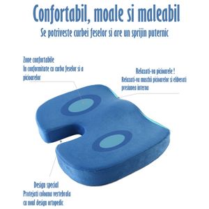 Perna Ortopedica din Spuma cu Memorie Pentru Sezut, Albastru