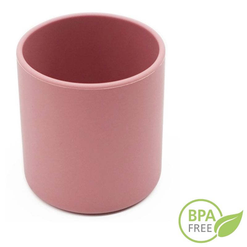 Jucarii, Copii si Bebe - Hrana si alaptare - Biberoane, suzete si accesorii hranire - Articole hranire bebelusi - Set Complet Diversificare din Silicon, Farfurie cu Tacamuri, Bavetica, Cana-Pahar,Bol cu Lingura si Furculita, Dark Pink - Infinity.ro