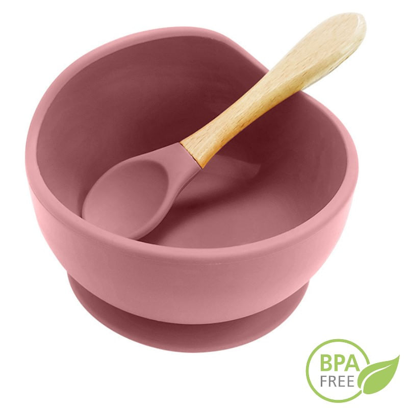 Jucarii, Copii si Bebe - Hrana si alaptare - Biberoane, suzete si accesorii hranire - Articole hranire bebelusi - Set Complet Diversificare din Silicon, Farfurie cu Tacamuri, Bavetica, Cana-Pahar,Bol cu Lingura si Furculita, Dark Pink - Infinity.ro