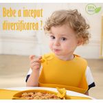 Jucarii, Copii si Bebe - Hrana si alaptare - Biberoane, suzete si accesorii hranire - Articole hranire bebelusi - Set Complet Diversificare din Silicon, Farfurie cu Tacamuri, Bavetica, Cana-Pahar,Bol cu Lingura si Furculita, Dark Pink - Infinity.ro