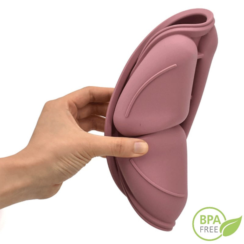 Jucarii, Copii si Bebe - Hrana si alaptare - Biberoane, suzete si accesorii hranire - Articole hranire bebelusi - Set Complet Diversificare din Silicon, Farfurie cu Tacamuri, Bavetica, Cana-Pahar,Bol cu Lingura si Furculita, Dark Pink - Infinity.ro