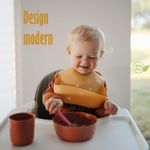 Jucarii, Copii si Bebe - Hrana si alaptare - Biberoane, suzete si accesorii hranire - Articole hranire bebelusi - Set Complet Diversificare din Silicon, Farfurie cu Tacamuri, Bavetica, Cana-Pahar,Bol cu Lingura si Furculita, Dark Pink - Infinity.ro