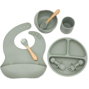 Set Complet Diversificare din Silicon, Farfurie cu Tacamuri, Bavetica, Cana-Pahar, Bol cu Lingura si Furculita, Olive