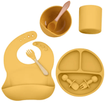 Jucarii, Copii si Bebe - Hrana si alaptare - Biberoane, suzete si accesorii hranire - Articole hranire bebelusi - Set Complet Diversificare din Silicon REVOSE™, Farfurie cu Tacamuri,Bavetica,Cana-Pahar,Bol Lingura-Furculita, Mango - Infinity.ro