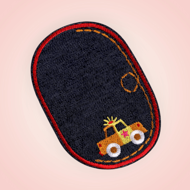 Casa si Gradina - Decoratiuni - DIY - Articole mercerie - Petic termoadeziv Jeans, aplicatie cu masinuta, 7,8 x 12 cm Rosu - Infinity.ro