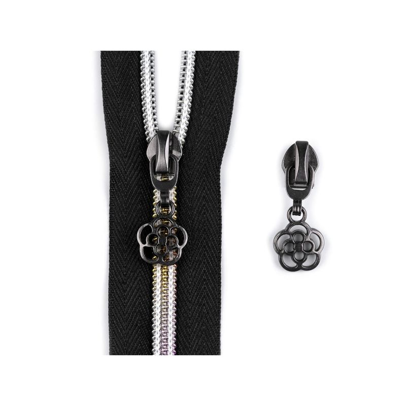 Casa si Gradina - Decoratiuni - DIY - Articole mercerie - Cursor metalic pentru fermoar spiralat 6 mm Floare nichel negru - Infinity.ro