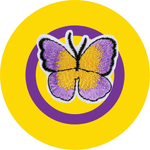 Casa si Gradina - Decoratiuni - DIY - Articole mercerie - Aplicatie termoadeziva brodata, 36 x 40 mm Fluture violet si galben - Infinity.ro
