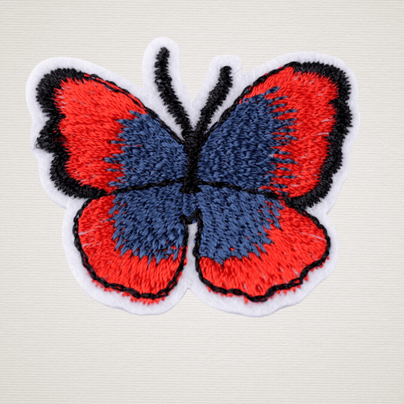Casa si Gradina - Decoratiuni - DIY - Articole mercerie - Aplicatie termoadeziva brodata, 36 x 40 mm Fluture rosu inchis si bleumarin - Infinity.ro