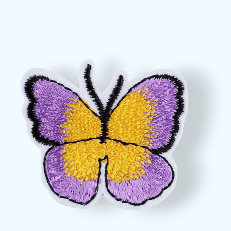 Casa si Gradina - Decoratiuni - DIY - Articole mercerie - Aplicatie termoadeziva brodata, 36 x 40 mm Fluture violet si galben - Infinity.ro