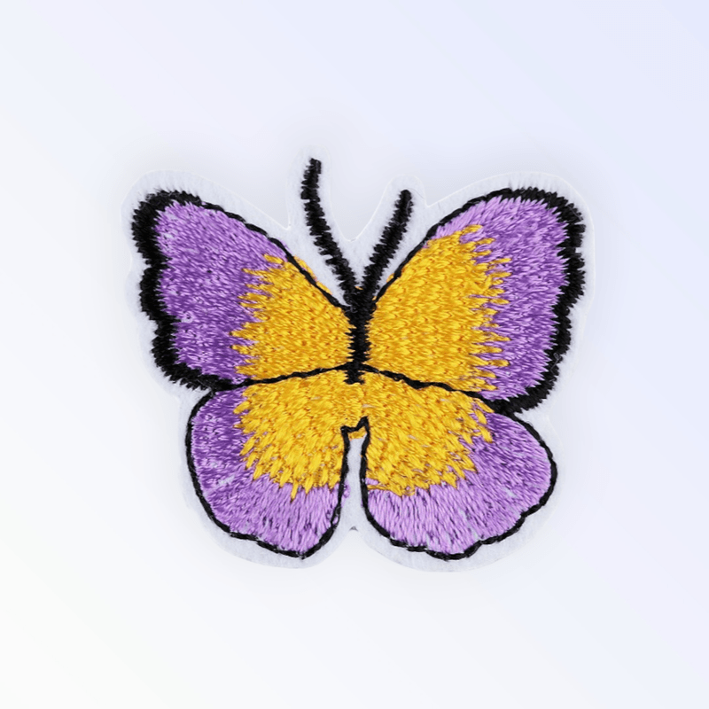 Casa si Gradina - Decoratiuni - DIY - Articole mercerie - Aplicatie termoadeziva brodata, 36 x 40 mm Fluture violet si galben - Infinity.ro