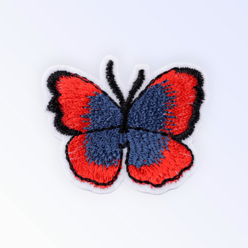 Casa si Gradina - Decoratiuni - DIY - Articole mercerie - Aplicatie termoadeziva brodata, 36 x 40 mm Fluture rosu inchis si bleumarin - Infinity.ro