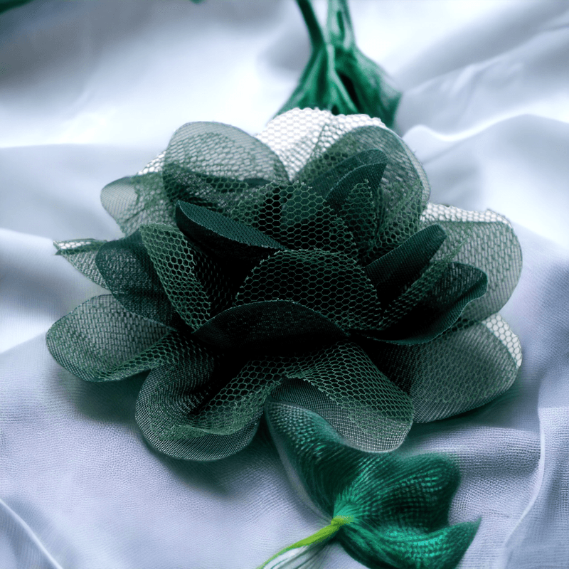Casa si Gradina - Decoratiuni - DIY - Articole mercerie - Floare textila din sifon pentru haine, diametru 8 cm, Verde inchis - Infinity.ro