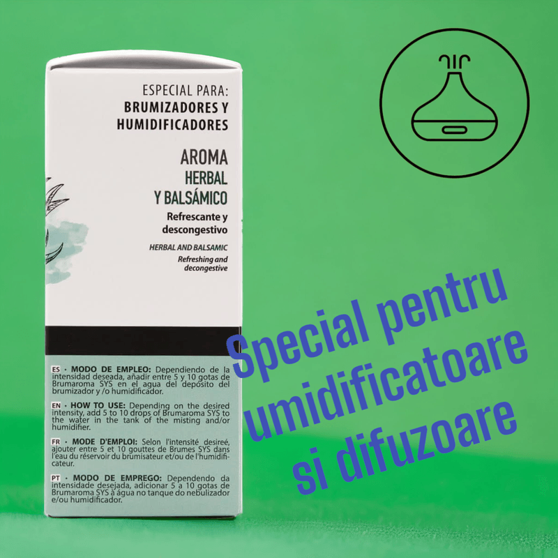 Casa si Gradina - Decoratiuni - Aromaterapie si lumanari - Uleiuri esentiale aromaterapie - Esenta naturala Brumaroma difuzor/umidificator SyS Aromas, Eucalipt mentolat - Infinity.ro