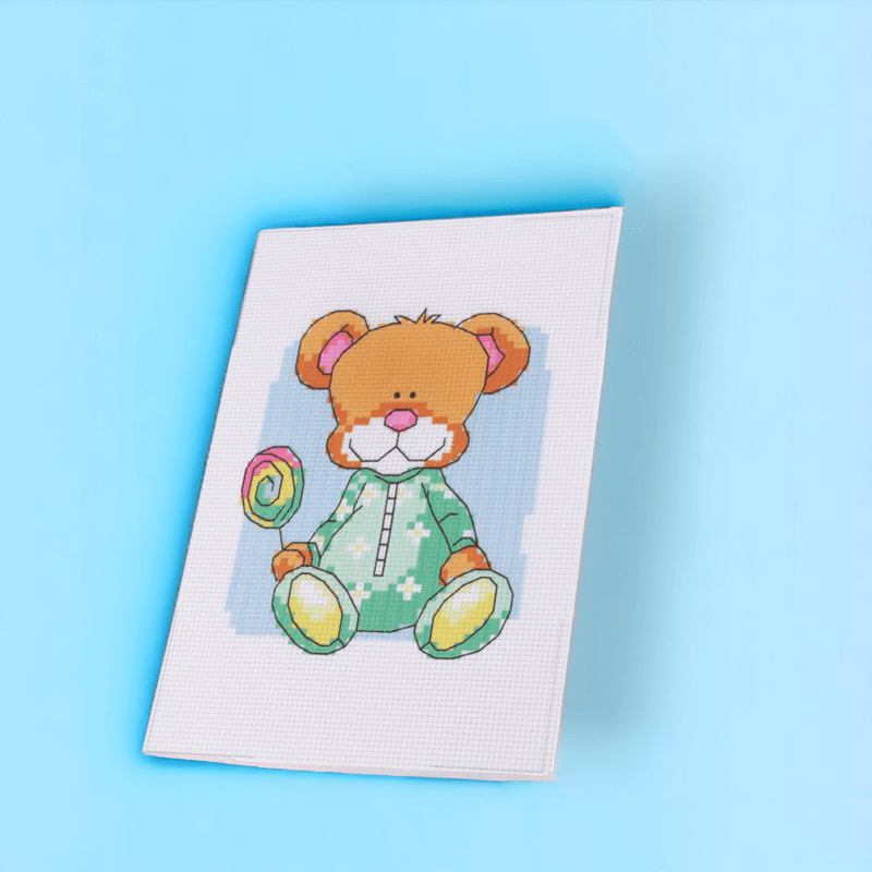 Casa si Gradina - Decoratiuni - DIY - Articole mercerie - Set de brodat pentru copii, model imprimat 14 x 20 cm, Ursulet - Infinity.ro