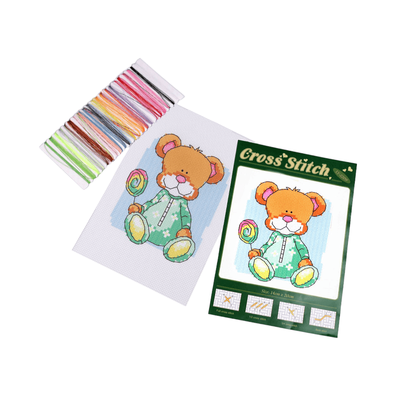 Casa si Gradina - Decoratiuni - DIY - Articole mercerie - Set de brodat pentru copii, model imprimat 14 x 20 cm, Ursulet - Infinity.ro