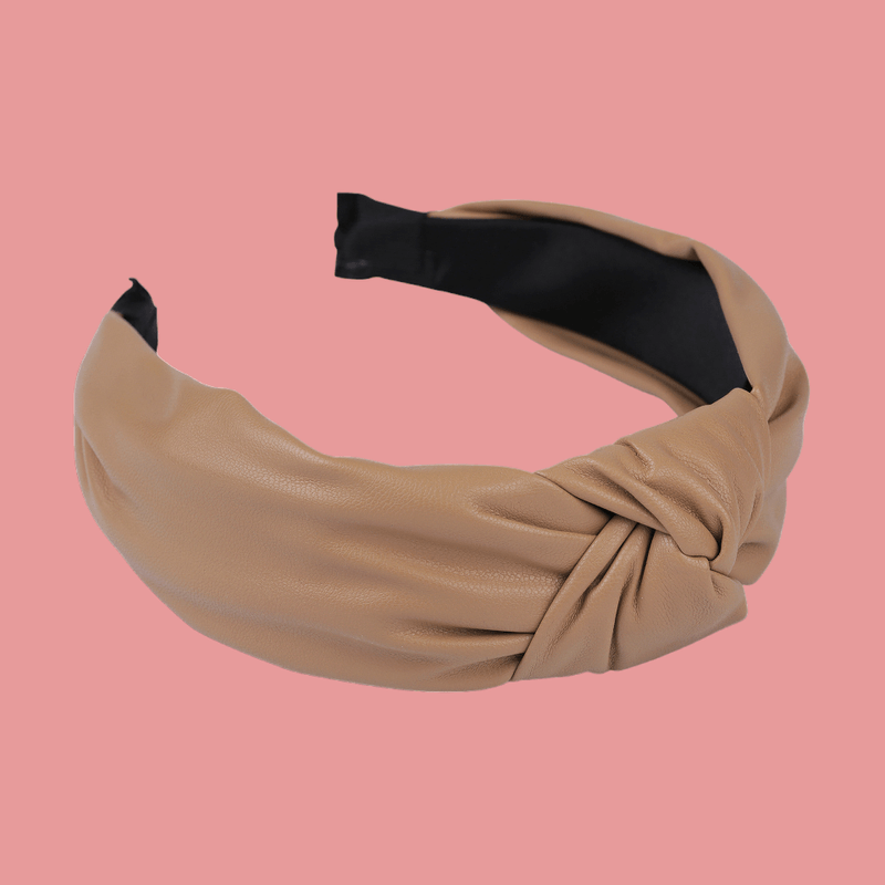 Fashion, accesorii si bijuterii - Copii - Accesorii copii - Accesorii pentru par copii - Bentita pentru par cu nod imitatie piele, latime 4.5 cm, Maro deschis - Infinity.ro