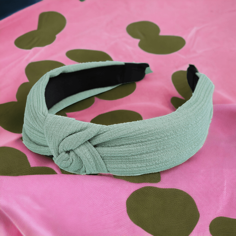 Fashion, accesorii si bijuterii - Copii - Accesorii copii - Accesorii pentru par copii - Bentita eleganta pentru par cu nod Crisalida, latime 4 cm, Verde salvie - Infinity.ro
