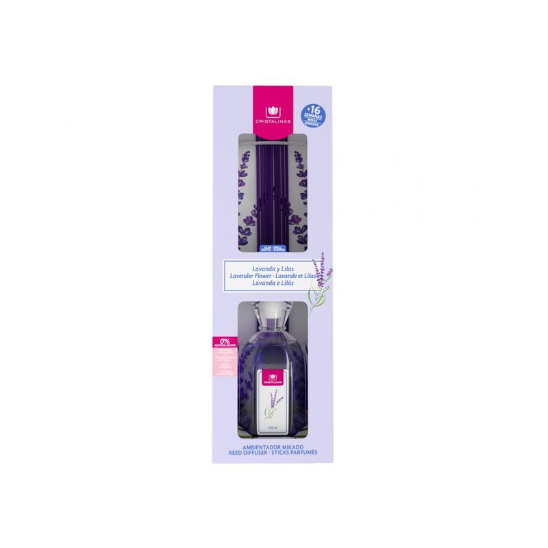 Casa si Gradina - Decoratiuni - Aromaterapie si lumanari - Odorizante camera - Odorizant camera 0% alcool Cristalinas - Lavanda si liliac, calmant 180 ml - Infinity.ro