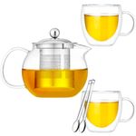 Casa si Gradina - Bucatarie si vesela - Vase pentru gatit - Ceainice si infuzoare - Set ceainic cu 2 cani si 2 lingurite, Quasar & Co.®,cu infuzor si capac,650ml,2x250ml,termorezistente,sticla,transparent - Infinity.ro