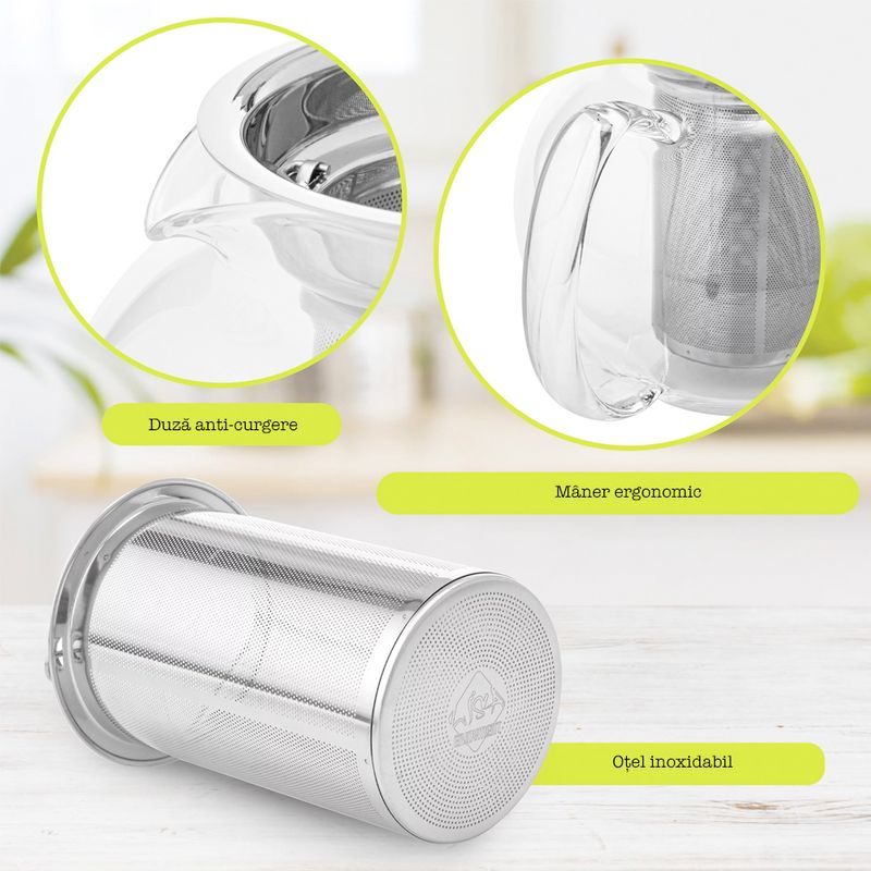 Casa si Gradina - Bucatarie si vesela - Vase pentru gatit - Ceainice si infuzoare - Set ceainic cu 2 cani si 2 lingurite, Quasar & Co.®,cu infuzor si capac,650ml,2x250ml,termorezistente,sticla,transparent - Infinity.ro