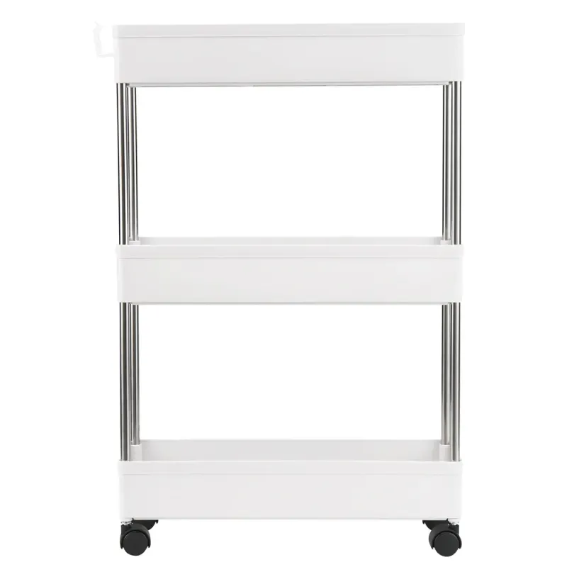 Casa si Gradina - Mobilier - Biblioteci si rafturi - Rafturi - Etajera cu 3 polite, Quasar & Co.®,cu roti, pentru spatii inguste, universala, dreptunghiulara,ABS/inox, 40 x 12 x 61 cm - Infinity.ro