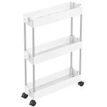Casa si Gradina - Mobilier - Biblioteci si rafturi - Rafturi - Etajera cu 3 polite, Quasar & Co.®,cu roti, pentru spatii inguste, universala, dreptunghiulara,ABS/inox, 40 x 12 x 61 cm - Infinity.ro
