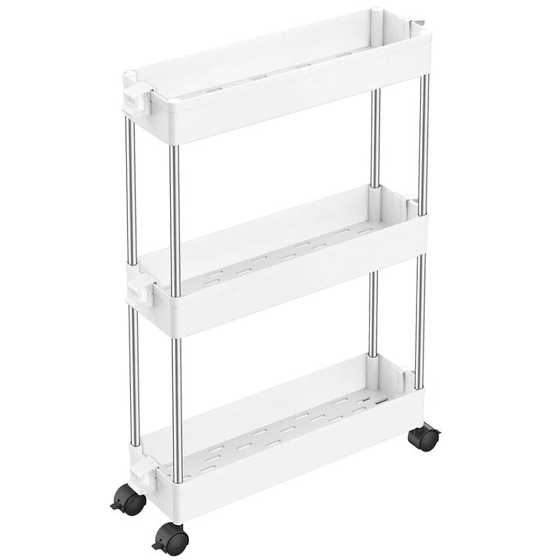 Casa si Gradina - Mobilier - Biblioteci si rafturi - Rafturi - Etajera cu 3 polite, Quasar & Co.®,cu roti, pentru spatii inguste, universala, dreptunghiulara,ABS/inox, 40 x 12 x 61 cm - Infinity.ro