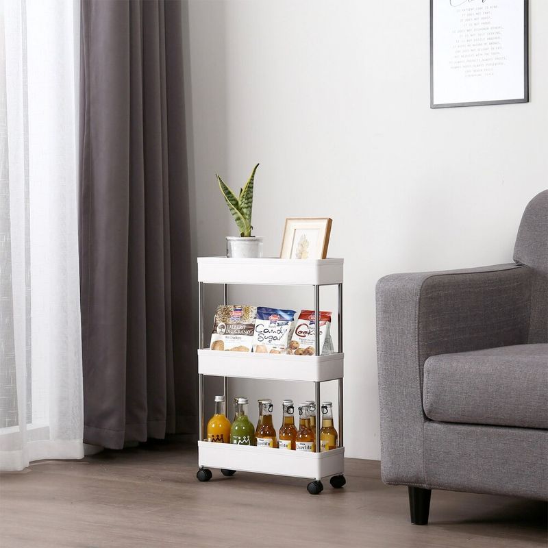 Casa si Gradina - Mobilier - Biblioteci si rafturi - Rafturi - Etajera cu 3 polite, Quasar & Co.®,cu roti, pentru spatii inguste, universala, dreptunghiulara,ABS/inox, 40 x 12 x 61 cm - Infinity.ro