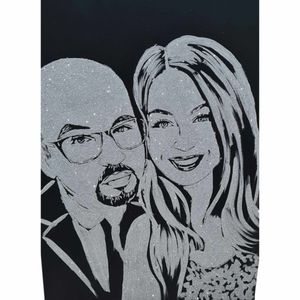 Tablou cu sclipici argintiu, pictat manual dupa poza ta, 50x70 cm, 2 persoane