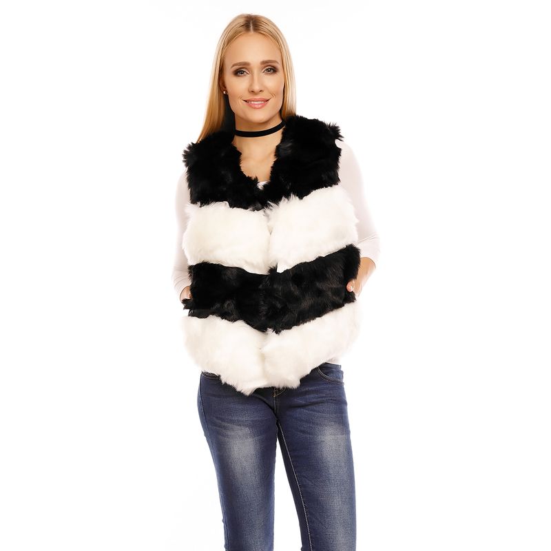 Fashion, accesorii si bijuterii - Femei - Imbracaminte femei - Sacouri si veste femei - Vesta scurta din blana artificiala, alb/negru, M - Infinity.ro