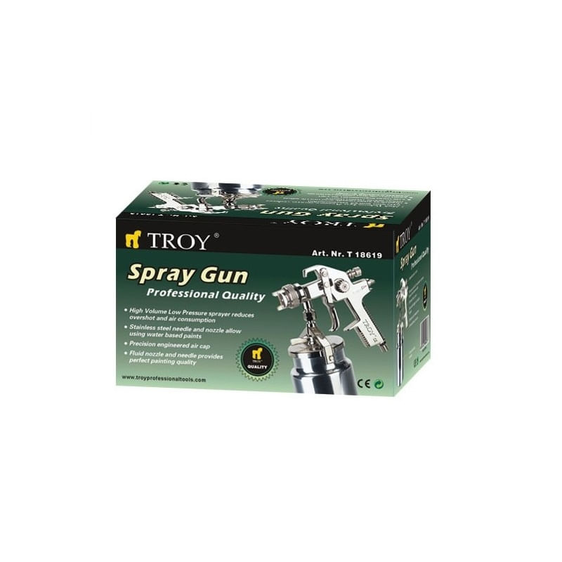 Casa si Gradina - Constructii - Vopsea si tencuieli - Pistoale si sisteme de vopsit si tencuit - Pistol de vopsit cu aer comprimat alimentare prin suctiune Troy 18619, 1000 ml, Ø1.8 mm - Infinity.ro