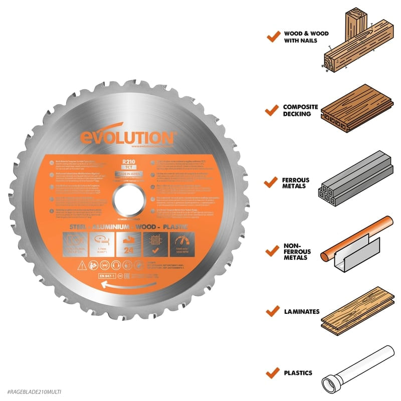 Casa si Gradina - Constructii - Scule electrice si accesorii - Accesorii fierastraie electrice - Disc pentru fierastrau circular, taiere multifunctionala Evolution RAGEBLADE185MULTI-9883, Ø185 x 20 mm, 20 dinti - Infinity.ro