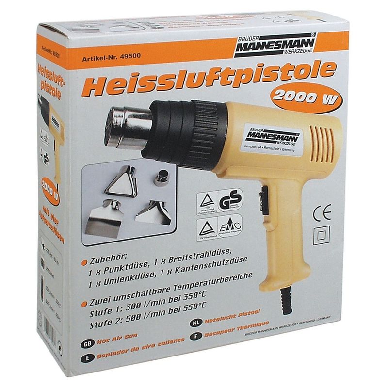 Casa si Gradina - Constructii - Scule electrice si accesorii - Pistoale de lipit - Suflanta cu aer cald Mannesmann 49500, 2000 W, 300-500 C - Infinity.ro