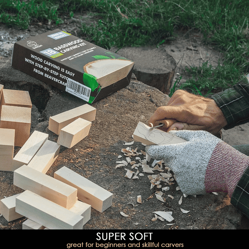 Jucarii, Copii si Bebe - Jucarii si jocuri - Jucarii & jocuri educative - Seturi de artizanat - Set de blocuri din lemn pentru sculptura BeaverCraft BW18, 18 piese - Infinity.ro