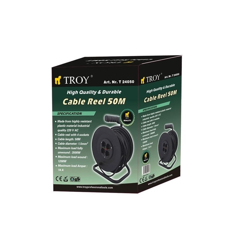 Casa si Gradina - Electrice - Accesorii electrice - Prelungitoare, triple, fise - Prelungitor electric pe tambur Troy 24050, 50 m - Infinity.ro